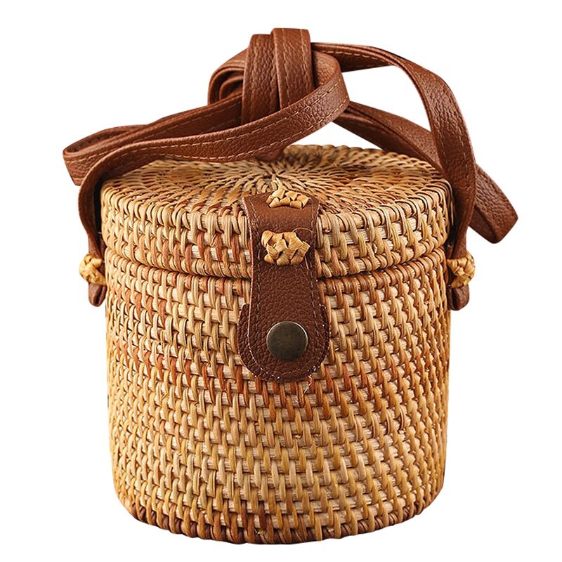 Handmade Round Rattan Beach Handbag para Mulheres, Crossbody Shoulder Bags para Senhoras, Summer Travel Bags