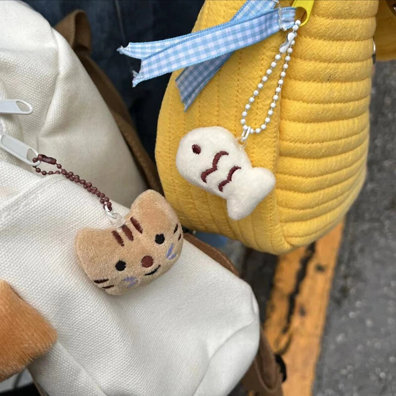 Cartoon Plush Cat Keychain On Backpack Hairy Kawaii Silk Fish Pendant For Women Men Kid Toy Doll Key Chain Bag Car Keyring Gift