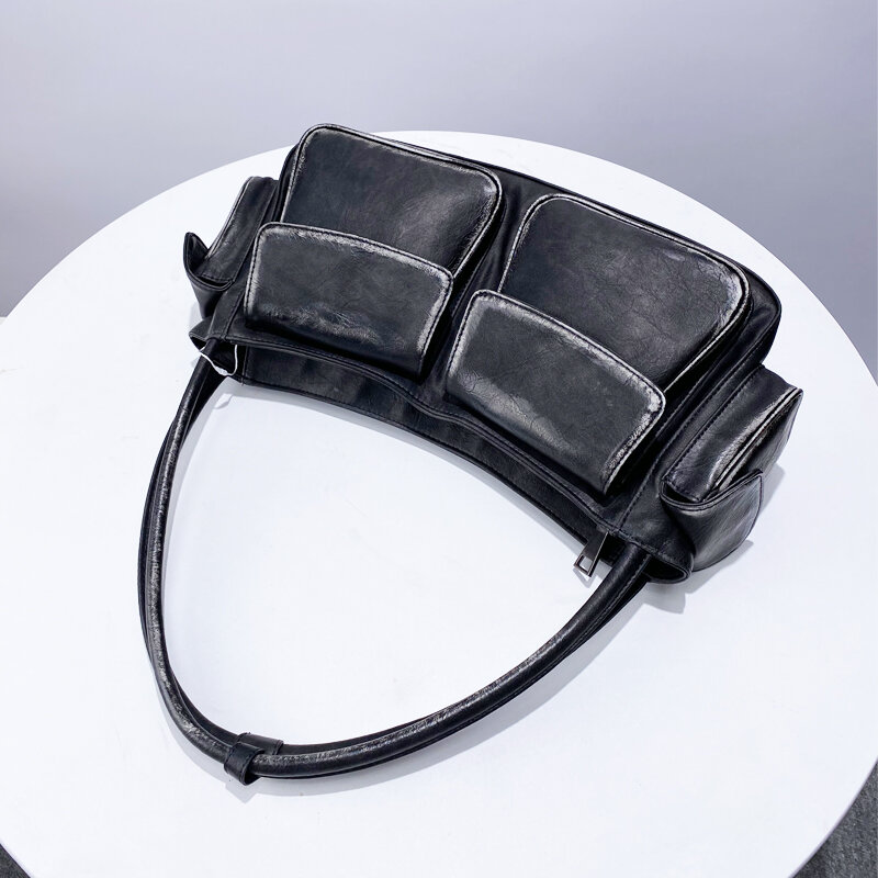 Moto & Biker Y2k Bags For Women Luxury Designer Handbags And Purses 2024 New In Vintage PU Multiple Pockets Underarm Shoulder