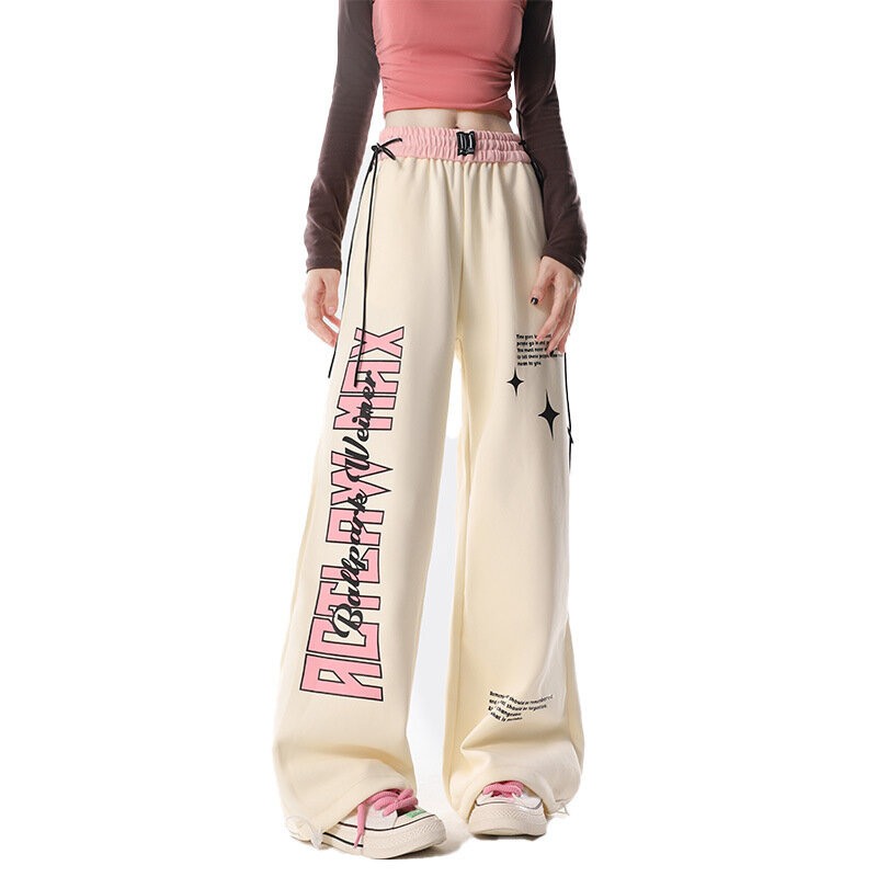 Hip Hop Trendy Letter Printed Straight Casual Pants For Men And Women American Vibe Loose Fitting Sports Wide Leg Pants