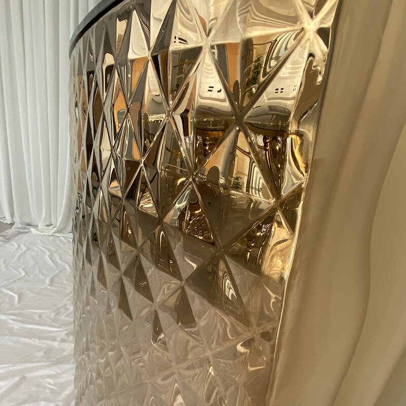 Mesa de altura de barra redonda de acero inoxidable de lujo moderno, Mostrador de Bar de alquiler de boda para eventos