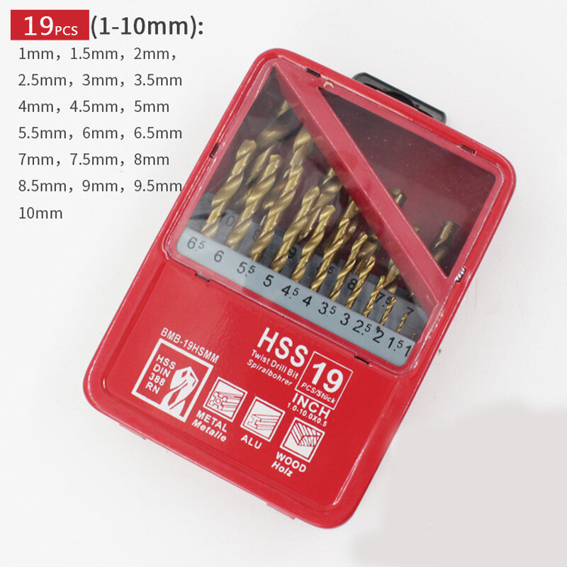FINDER 13/19/25PCS 1.0~13mm HSS Ti Coated Drill Bit Set For Metal Woodworking Drilling Power Tools Accessories In Iron Box