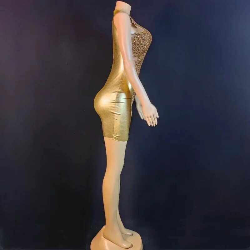 Disesuaikan lengan pendek ransel renda seksi rok pinggul berlian imitasi gaun perayaan klub malam ulang tahun gaun performa