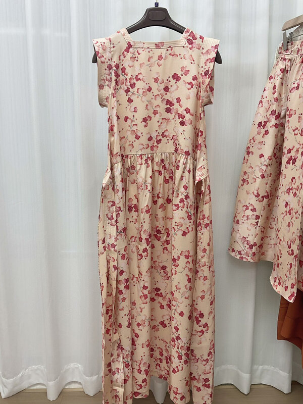 Summer genuine silk high quality bohemian short sleeve dress