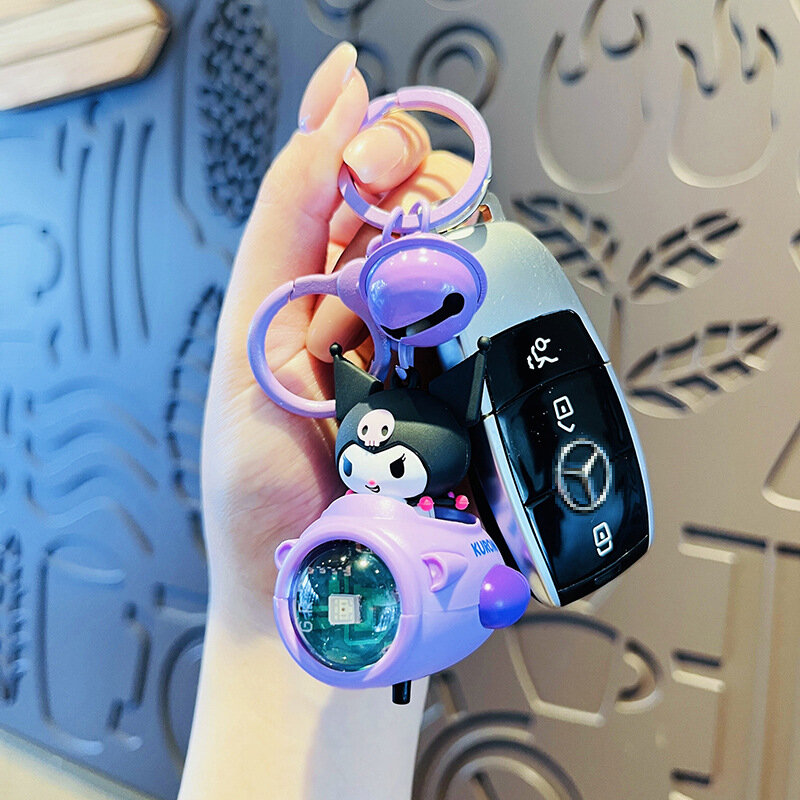 Sanrio Keychain Sunset Light Ship Series Genuine Keychain Kuromi Hello Kitty Cinnamoroll Backpack Pendant Car Keyring Kids Gift