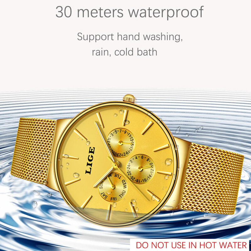 LIGE Klassische Frauen Rose Gold Top Marke Luxus Laides Kleid Business-Mode Lässig Wasserdichte Uhren Quarz Kalender Armbanduhr