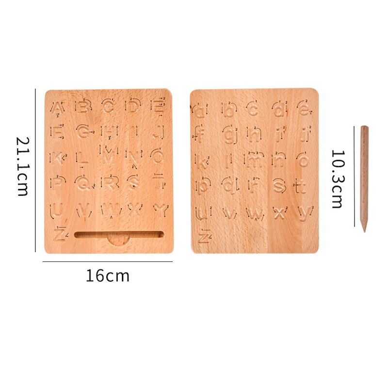 Double-Sided Wooden Letters Practicing Board, Alphabet Tracing Tool, Presente Educacional ABC para Crianças Pré-Escolares