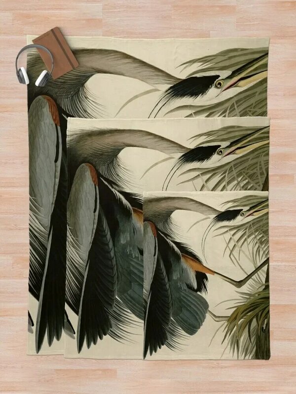 Detail Great blue Heron / Cropped / Birds of America / Vintage watercolour birds fragments original background Throw Blanket