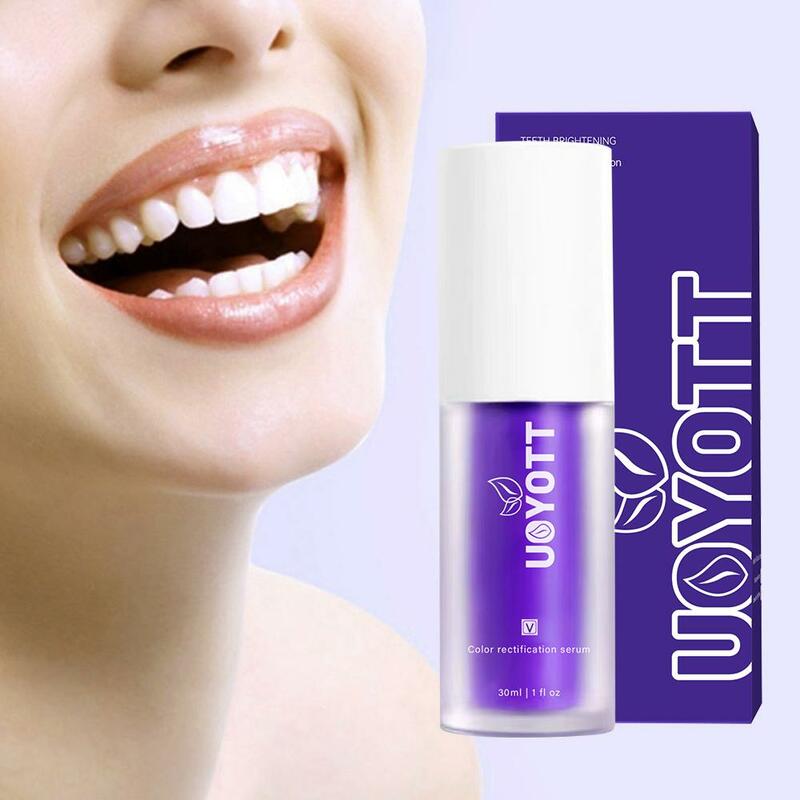 Purple Bottled Tooth Cleansing Mousse, Press Toothpaste, manchas de dentes, refresca a respiração, limpeza dental, clareia a remoção, C6J2, 30ml