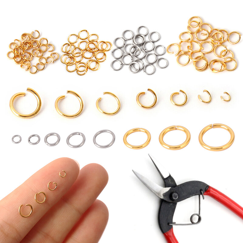 100-200 buah 3/4/5/6/7MM cincin lompat baja tahan karat 8MM konektor cincin Split DIY Aksesori pembuatan perhiasan