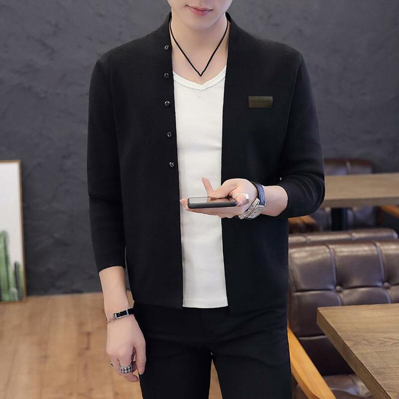 Men Sweater Stylish Men's Knitted Cardigan Coat Slim Fit Warm Stand Collar Badge Decor for Fall Winter Stand-up Collar Men