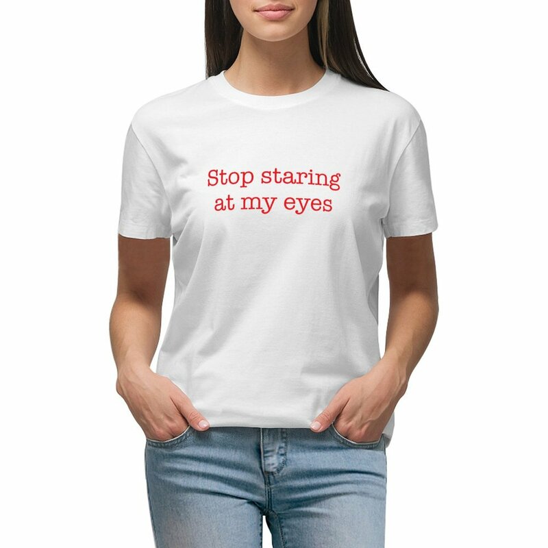 Stop Staring At My Eyes -r 티셔츠, 한국 패션 여성 의류, 아리아 셔츠