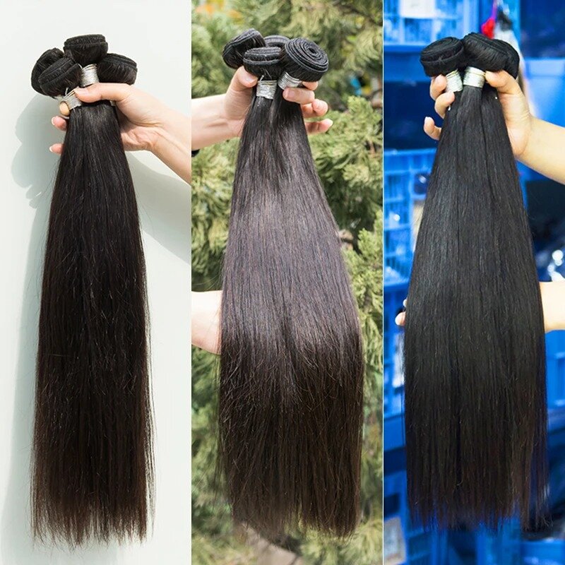 Mechones de cabello humano 100% liso, extensiones de cabello Remy sin procesar, color negro Natural, venta al por mayor