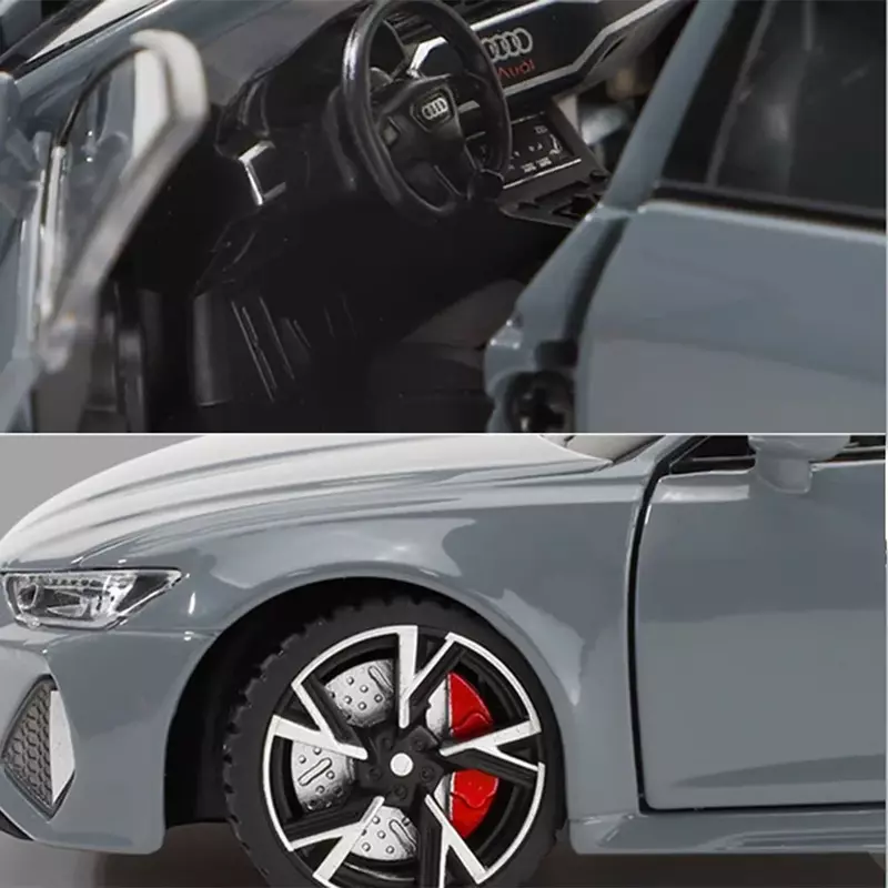 Audi RS6 Modelo de carro com portas de som e luz, Aberto Alloy Diecast Modelo, Coleção de veículos, Brinquedo para meninos