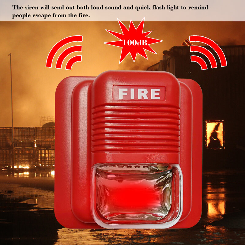 Alarme de incêndio Alerta Strobe Siren Horn, Sound and Strobe Alert, Sistema de segurança para casa, escritório, hotel, restaurante