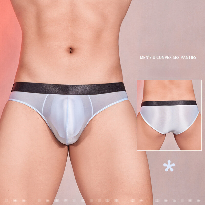 Oily Shiny Briefs Men Sexy Transparent Smooth Underwear See Through Silky Underpants Erotic Lingerie Male Bulge Pouch Panties