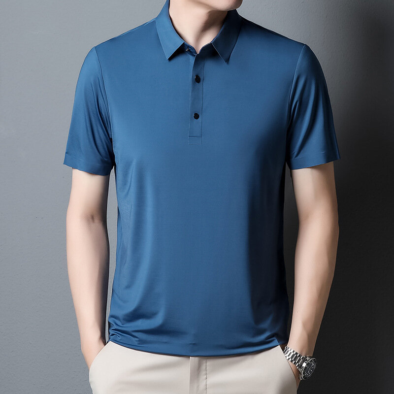 2023 Summer New Fashion Men's Solid Color Short-sleeved T-shirt Ice Silk Breathable Men's Business Casual Polo Shirt