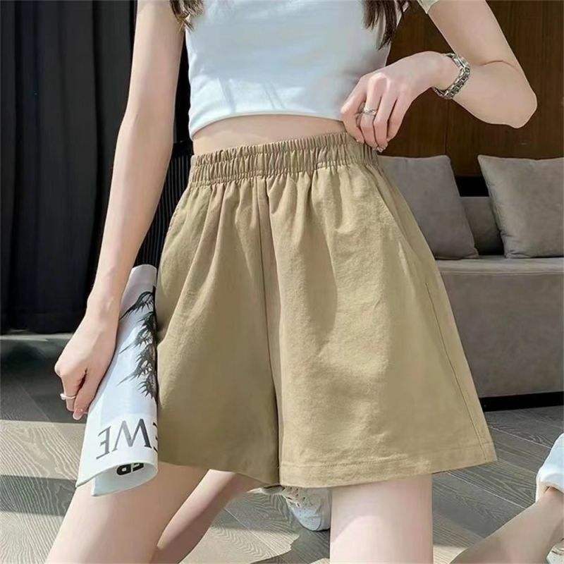Шорты женские однотонные с высокой талией, простые свободные повседневные пикантные с широкими штанинами, одежда для работы в Корейском стиле, на лето