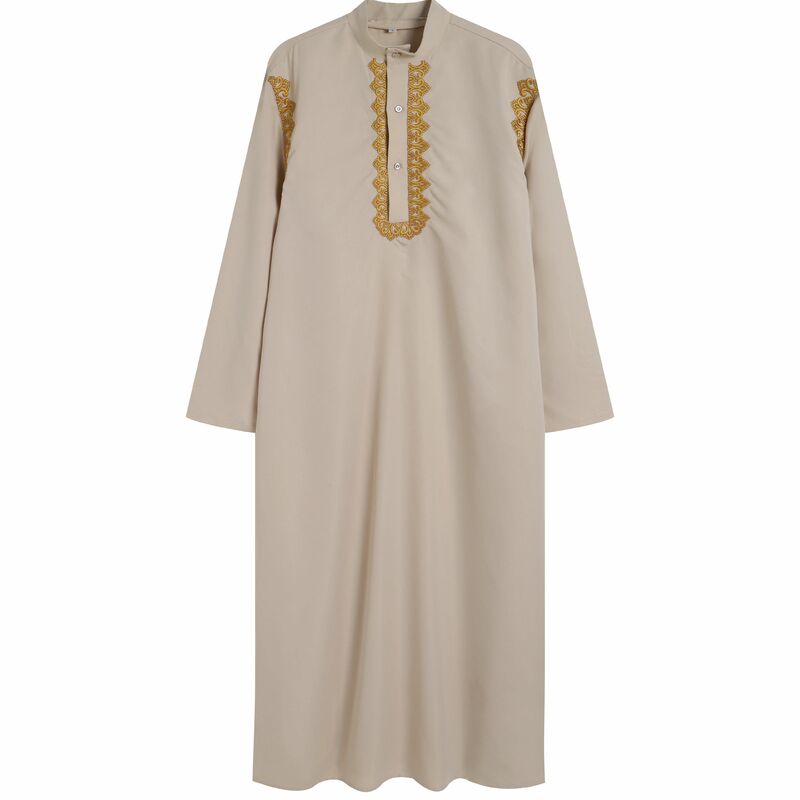 Kaftan bordado manga comprida em o pescoço masculino, robe árabe, moda muçulmana Abaya, festa casual Jubba Thobe, Dubai Turquia