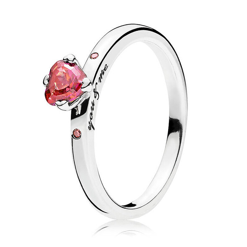 New 925 Sterling Silver Ring Red Heart-shaped Crystal You & Me Signature Two-tone Signature Ring For Women Gift Fashion Jewelry