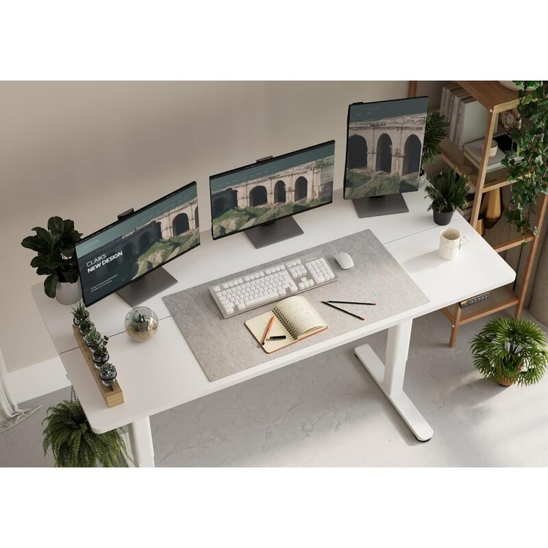 Meja berdiri listrik, meja berdiri dengan tinggi yang dapat disesuaikan, 63x24 inci duduk rumah meja kantor dengan papan sambungan