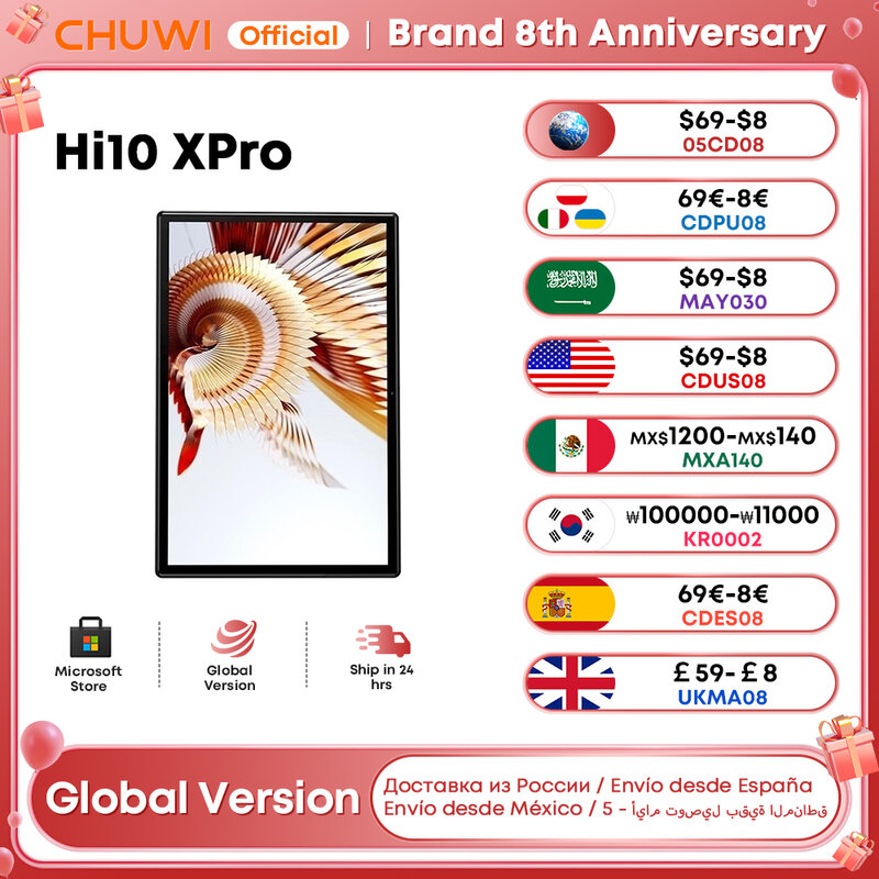 CHUWI Hi10X Pro 10.1 pollici 800*1280 schermo IPS Unisoc T606 4GB RAM 128GB ROM Tablet 2.4G/5G Wifi Android 13 Tablet PC 7000mah