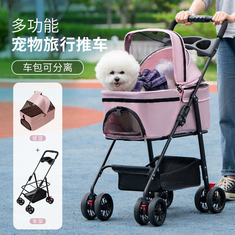 Pet Cat and Dog Cart Light Foldable Trolley Going Out Small Pet Cart Dinner Tray Pet Cart