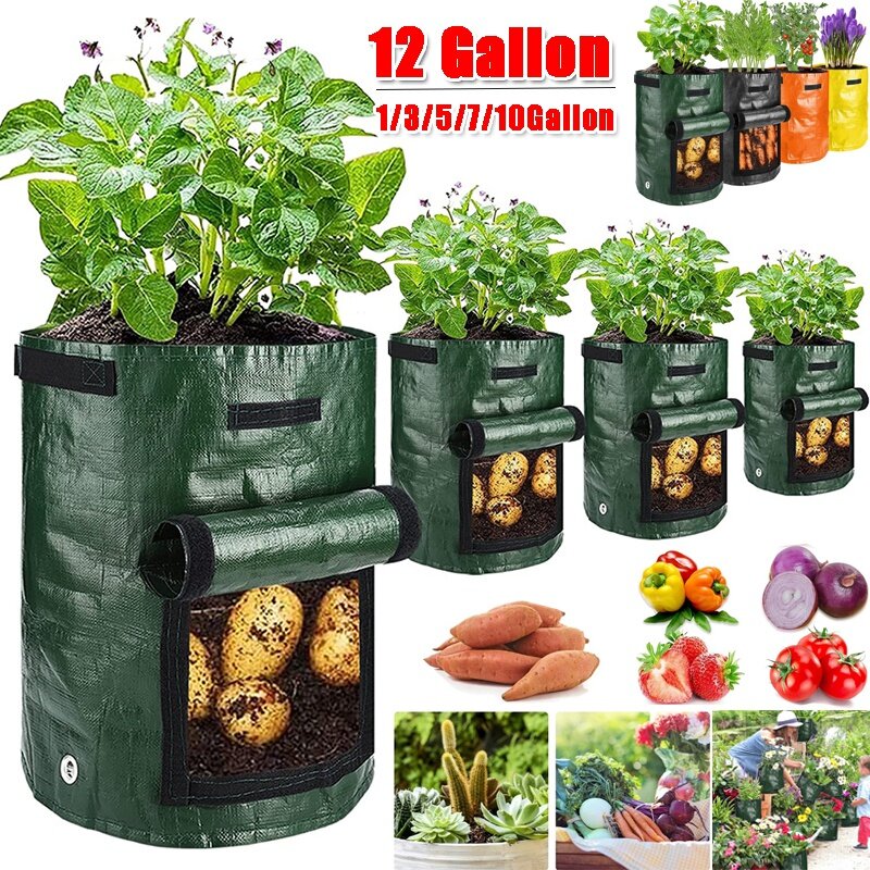 أكياس زراعة البطاطس ، حقيبة زراعة الخضروات من البولي ايثيلين ، وعاء زراعة من القماش يمكنك صنعه بنفسك ، أواني حديقة خارجية ، أدوات حدائق ، حديقة نباتية 1-12 جالون