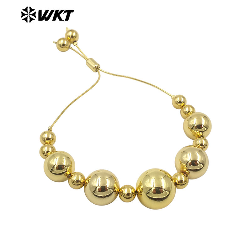 _ WKT 2024 хороший желтый латунный браслет-цепочка с круглыми бусинами для женщин, хороший подарок, ювелирные изделия, красивый аксессуар