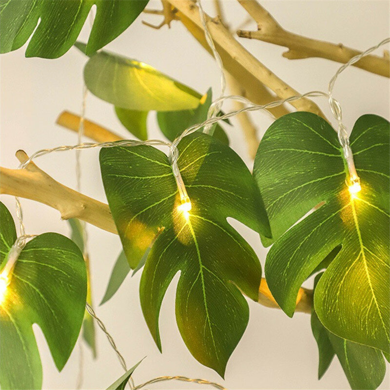 Lampu setrip LED 3M 20LED/ 6M 40LED, lampu hias Natal karangan bunga daun buatan Hawaii untuk dekorasi rumah, kamar tidur, pernikahan
