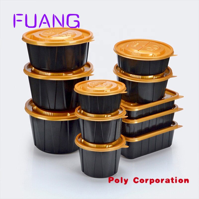 Custom  PP Plastic takeaway bowl cup wholesale disposable black round lunch box food packaging containers