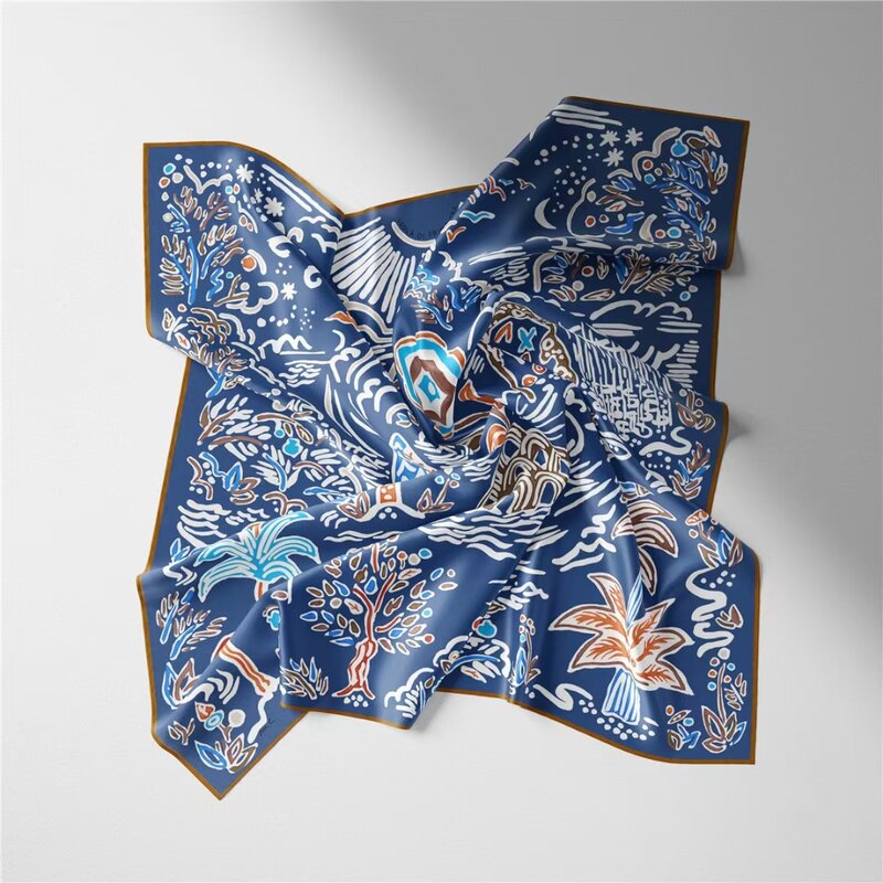 Foulard carré en soie imprimé pour femmes, petit col, pour bureau, bandeau de cheveux, mouchoir à main, châle Bandana, 2022