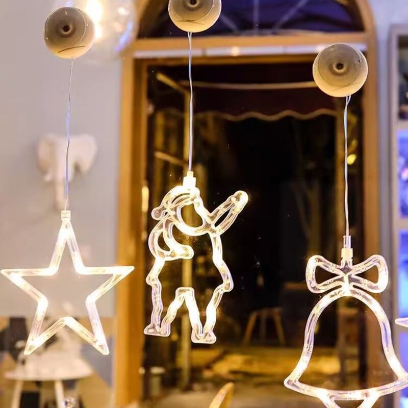 Luces LED creativas de Navidad, guirnalda de Luna y estrella de alta calidad, guirnalda de hadas, adorno de árbol de Navidad, lámpara de ventana