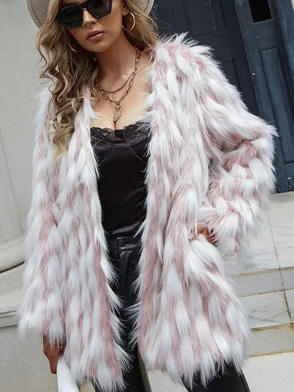 Mantel pendek bulu rubah imitasi hangat wanita Jaket tahan lama santai musim dingin jaket jaket Windbreaker wanita bulu halus tebal pakaian luar Bontjas mewah 2023