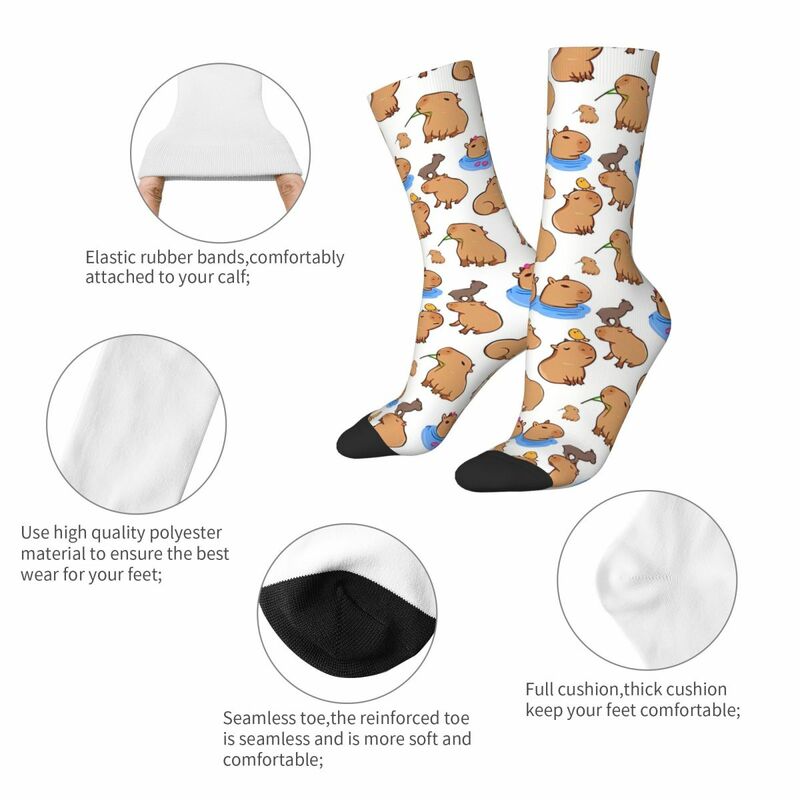 ถุงเท้าใส่สบายสำหรับผู้ชายลายน่ารักสไตล์วินเทจ capybara ระบายอากาศได้พิมพ์ลายลูกเรือถุงเท้าของขวัญแปลกใหม่