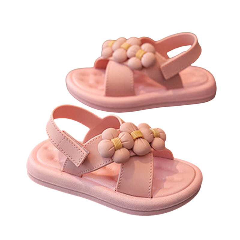 Sandalias de verano para niñas pequeñas, zapatos de princesa de playa antideslizantes, suela suave, decoración de flores tridimensional, estilo dulce