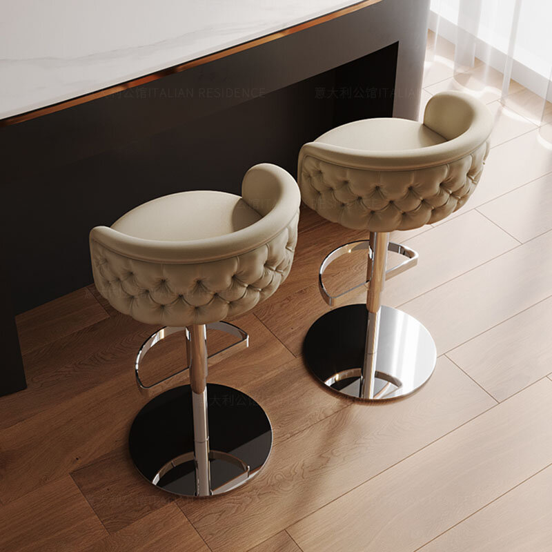 Regulowane skórzane stołki barowe obrotowe oparcie Vintage do kawy makijaż stołki barowe biurowe industrialne Cadeira Alta dom umeblowanie