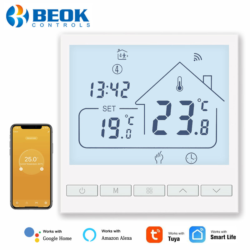 Beok-투야 와이파이 온도 조절기, 가스 보일러용, 따뜻한 바닥 난방, 디지털 온도 조절기, 알렉사, 구글 홈으로 작동