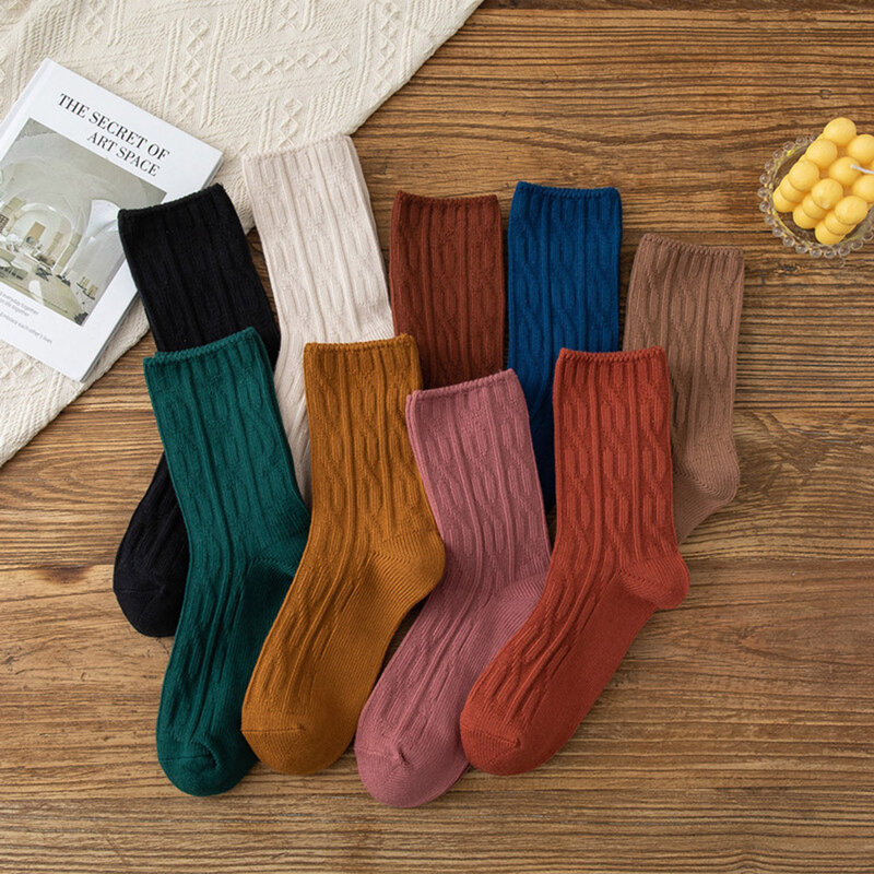 1 пара винтажных однотонных полосатых шерстяных носков, женские повседневные утепленные носки в стиле Харадзюку, зимние полосатые вязаные толстые носки