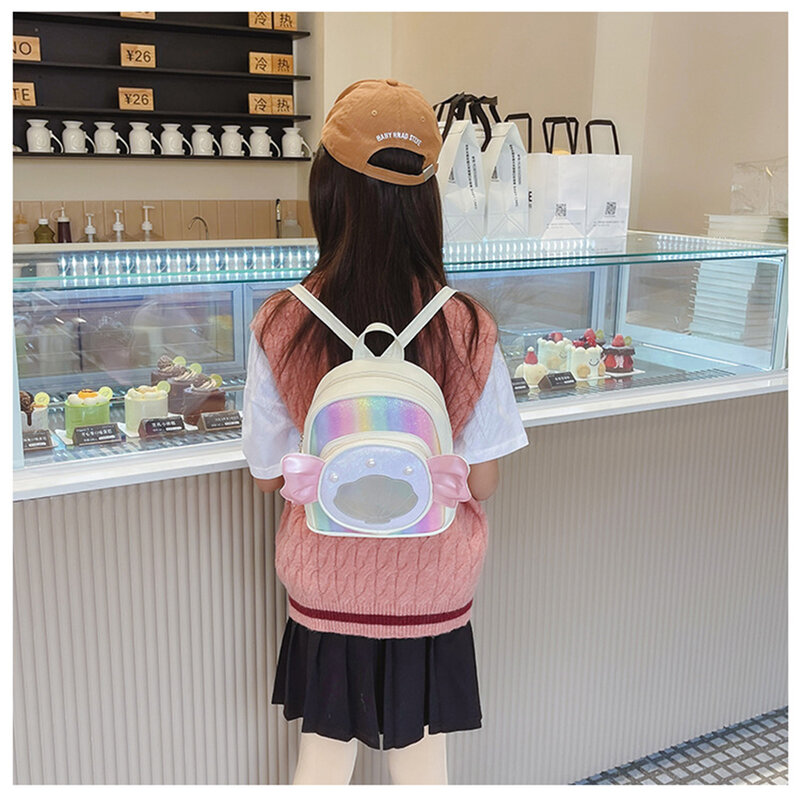 Lovely Girl's Kindergarten Outgoing Schoolbag Personalized Name Small Size Cute and Fashionable Pearl Winged Backpacks for Kids