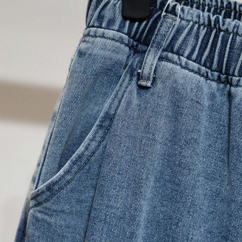 Pantalon en denim taille haute élastique pour femme, streetwear basique simple, pantalon surdimensionné, sarouel longueur rinçage, 5XL