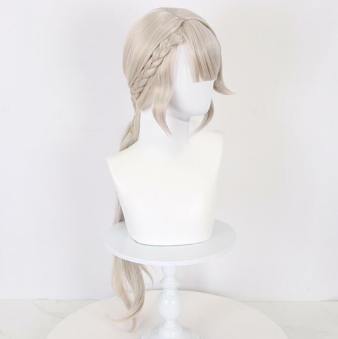 Peluca de Cosplay de Fontaine, cabellera sintética resistente al calor, color gris y dorado, 80cm