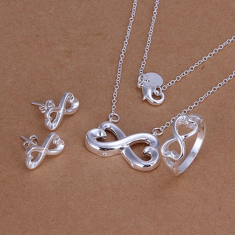925 Sterling silver lady women Valentine's Day gift creative ring necklace stud earrings fashion jewelry set wedding party nice