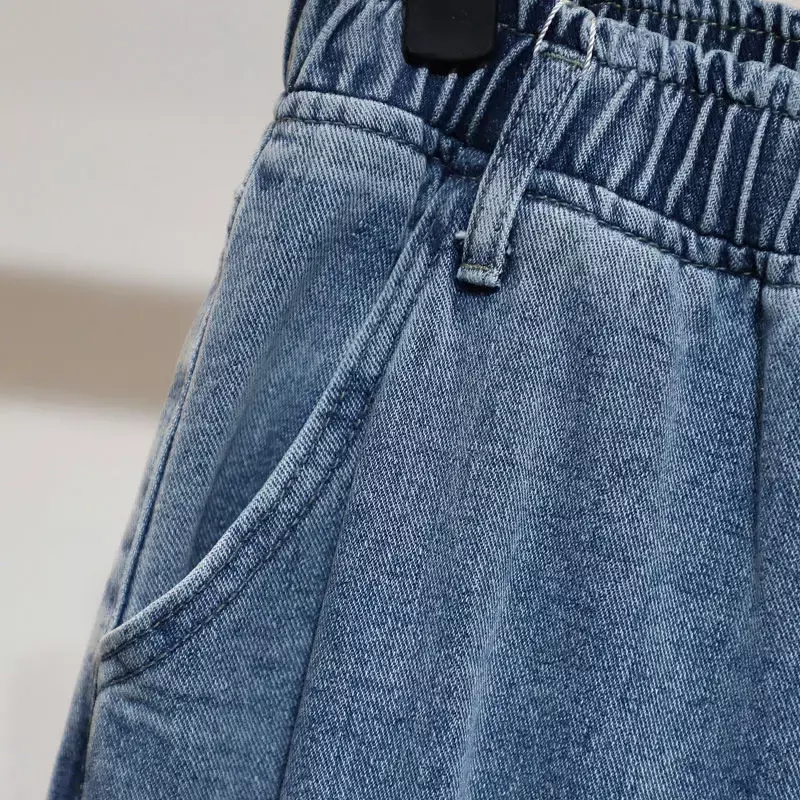 سراويل جينز عالية الخصر للنساء ، خصر مرن ، طول الكاحل ، حريم ، بسيطة ، أساسية ، ملابس الشارع الفضفاضة ، كبيرة الحجم ، 5xl