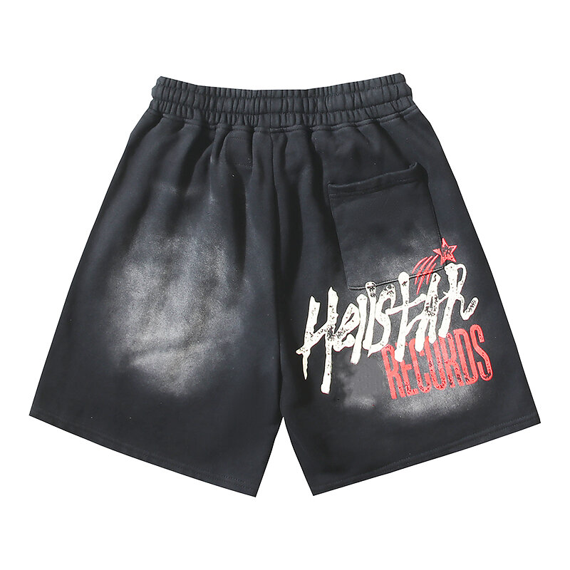 กางเกงขาสั้นผ้าฝ้ายคู่ Y2K Hellstar สำหรับฤดูร้อนกางเกงลำลองสีดำหลวมกางเกงขายาวโอเวอร์ไซส์