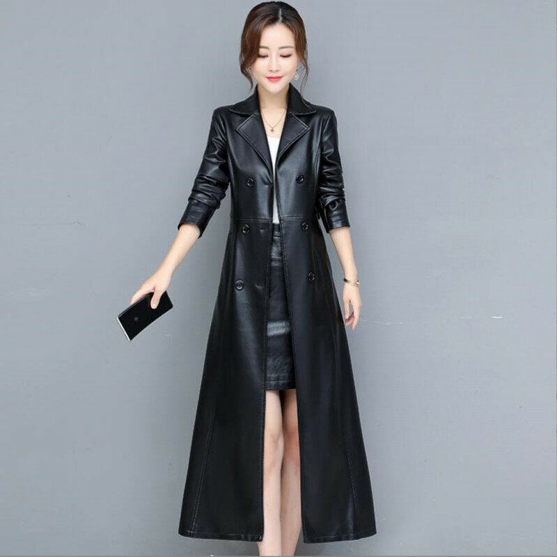 M-6XL New Women Sheepskin Coat Spring Autumn 2023 Fashion Double Breasted Long Jacket Sheep Leather Overcoat Suede Outerwear