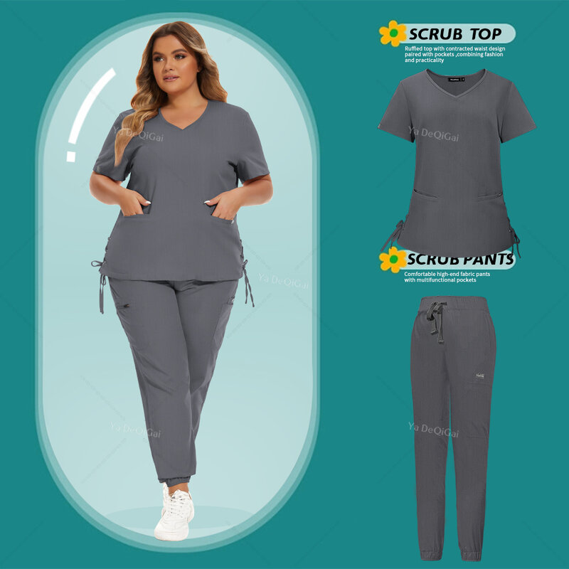 Stretch oversize Scrub uniforme medica donna Set Top chirurgico pantaloni abbigliamento da lavoro dentale abbigliamento da infermiera accessori per cliniche