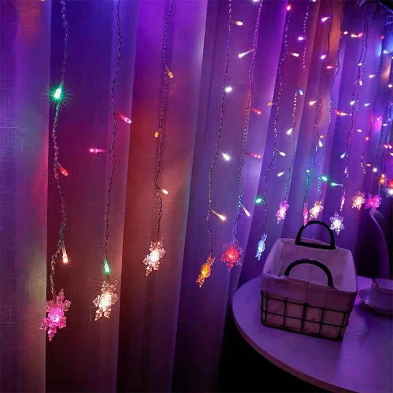 Luces de cortina LED de colores para vacaciones, tiras de hielo de copos de nieve para interiores, luces decorativas de Navidad, luces de colores