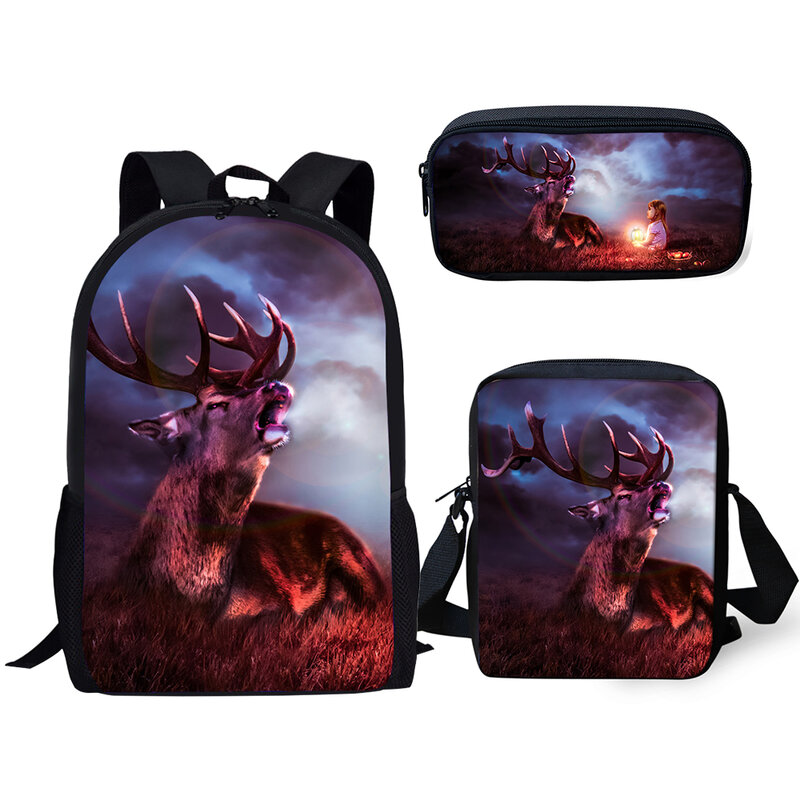 Klasyczna moda nowość jelenia 3D Print 3 sztuk/zestaw szkolne torby plecak mała torba na laptopa pochylona torba na ramię piórnik