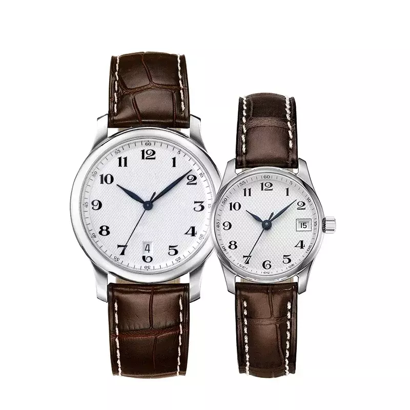 Luxury New Couple Watch Mechanical Men Women Automatic Brown Leather Reloj Hombre